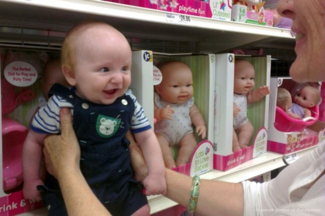 funny baby comparsion with doll