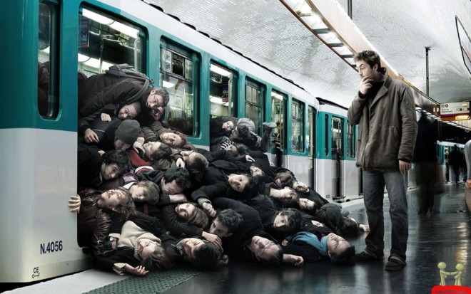 creative ads crowded train