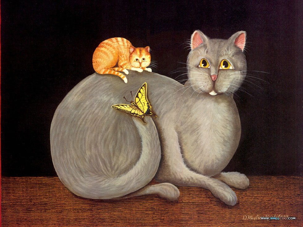 funny paintings cats butterfly