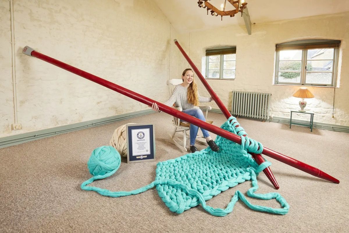 funny world record largest knitting needles by elizabeth bond