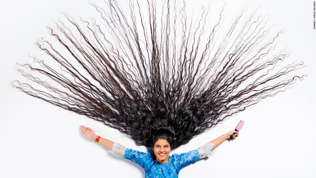 funny world record long hair nilanshi patel