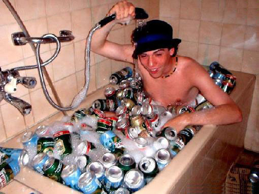 funny drunk man in bathtub