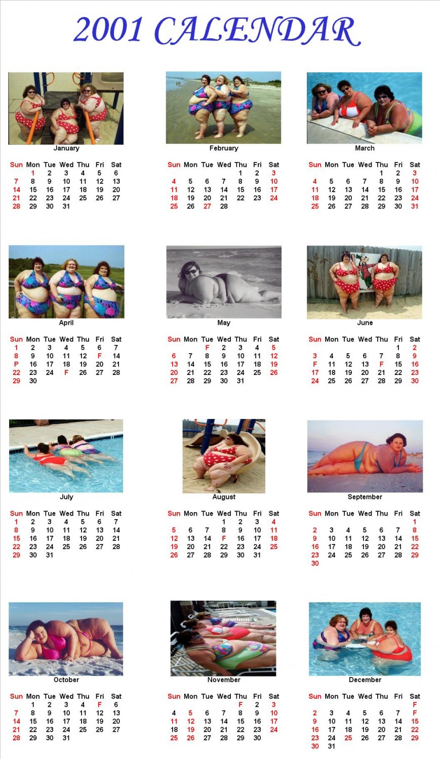 calender for fat people