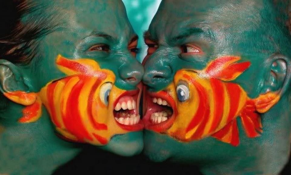 funny fish fight face painting