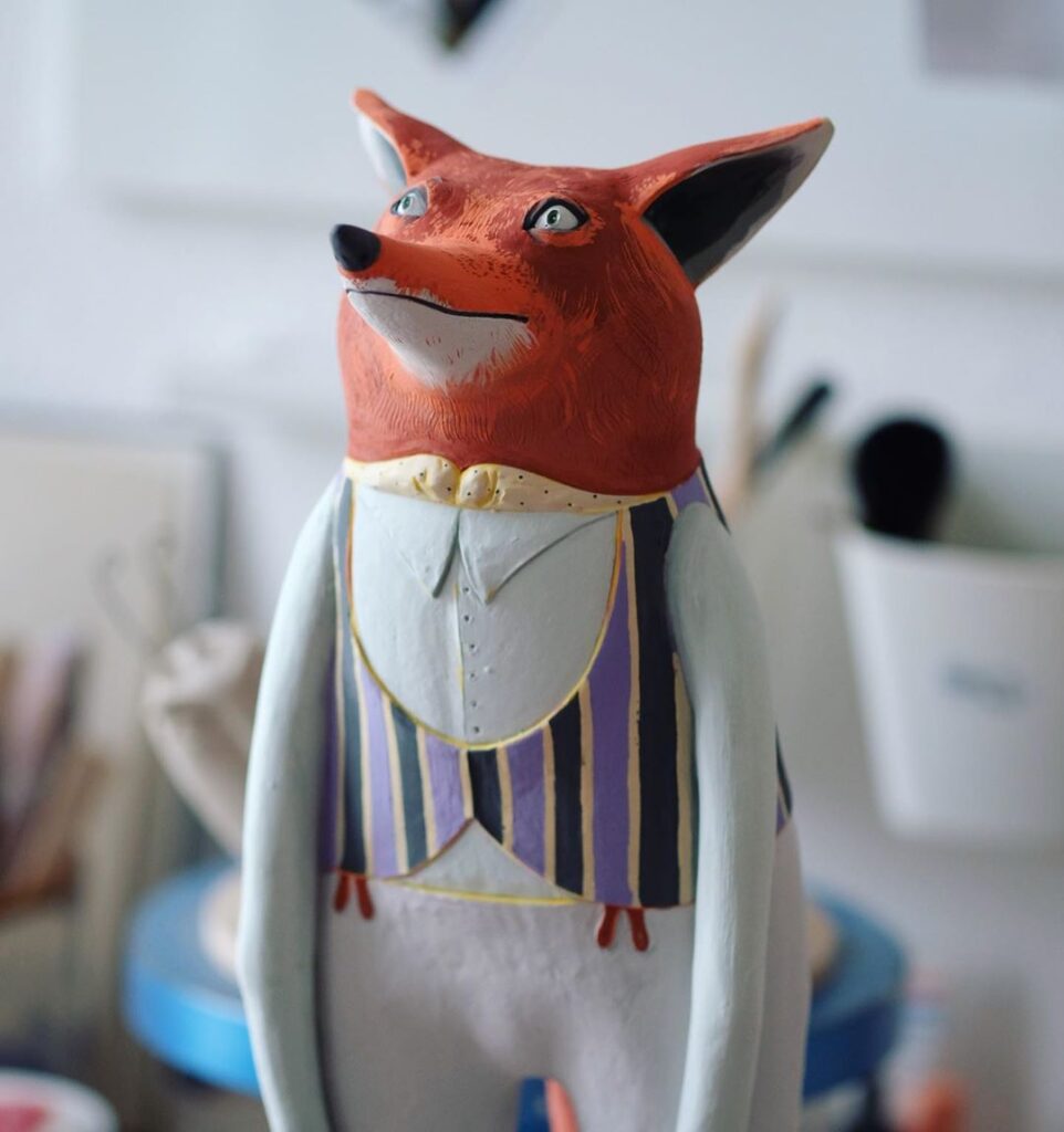 creative ceramic animal sculpture fox nastia calaca