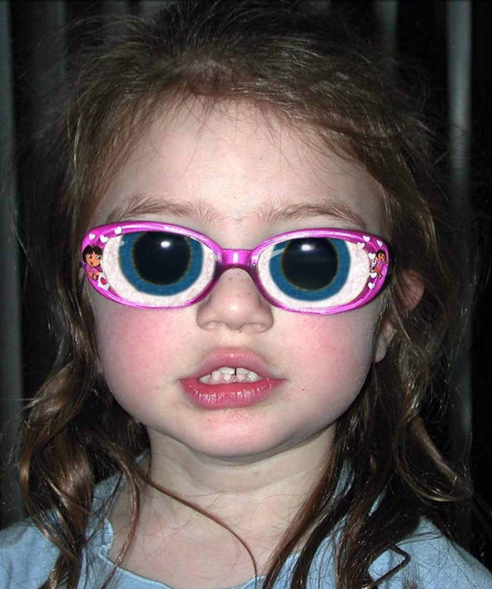 girl wearing funny scary glassess
